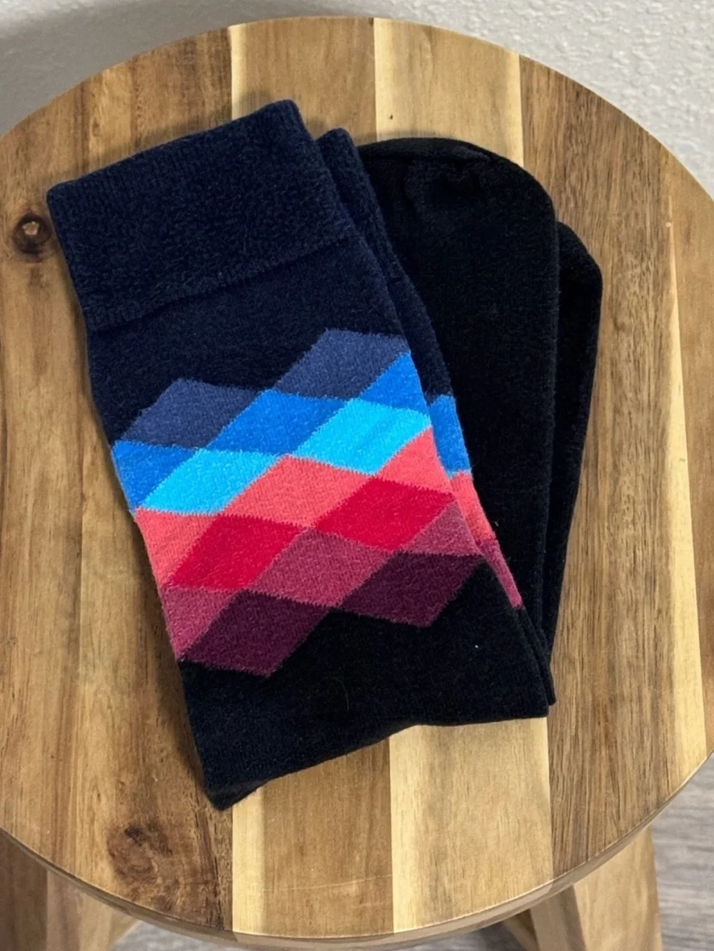 Happy Socks Unisex Colorful Argyle Crew Socks OSFM Multi-Color Blue Red Black